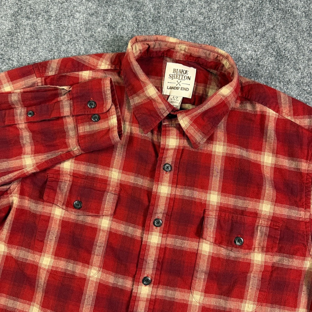 Lands End Blake Shelton Mens Flannel Shirt LT Large Tall Red Plaid Long Sleeve